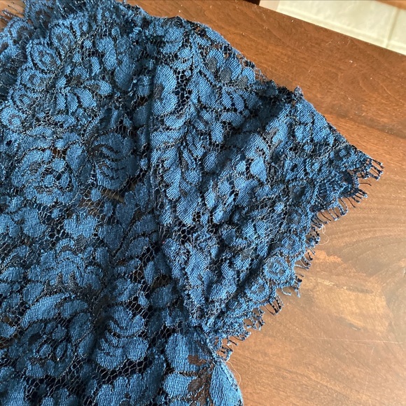 ML Monique Lhuillier Gravitate Towards You Navy Lace Open Back Sheath Dress 6 - Picture 3 of 8